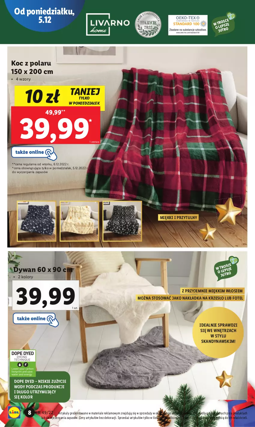 Gazetka promocyjna Lidl - GAZETKA - ważna 05.12 do 11.12.2022 - strona 8 - produkty: Dywan, Fotel, Koc, Krzesło