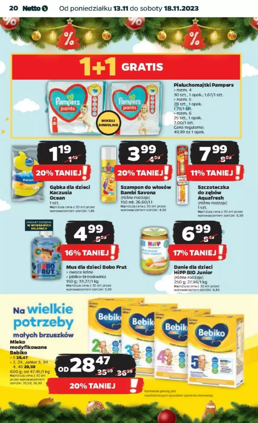 Gazetka promocyjna Netto - ważna 13.11 do 18.11.2023 - strona 13 - produkty: Aquafresh, Bebiko, Dzieci, HiPP, Hipp Bio, Majtki, Mus, Owoce, Pampers, Pieluchomajtki, Szampon, Szczoteczka, Top