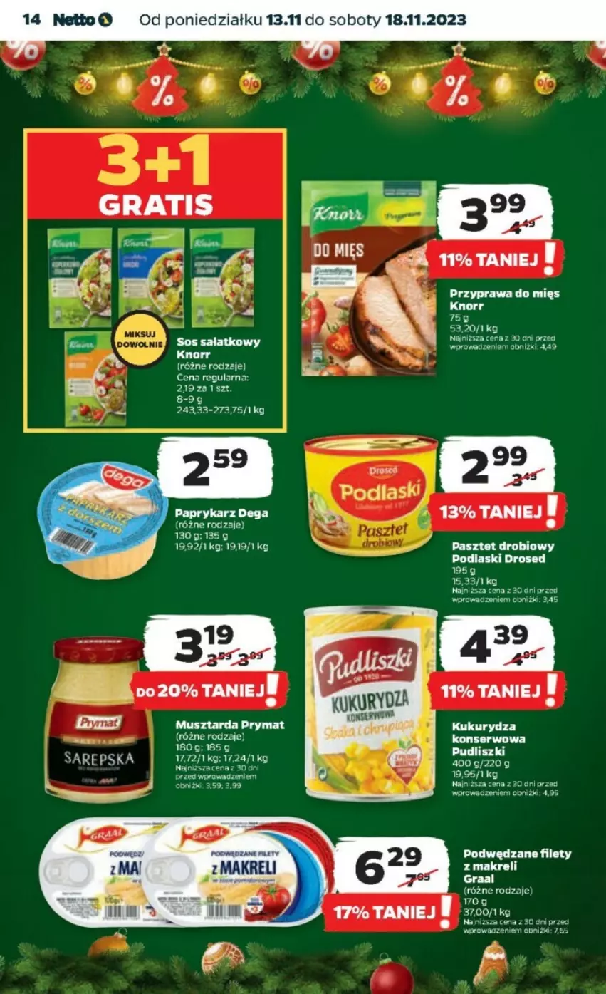 Gazetka promocyjna Netto - ważna 13.11 do 18.11.2023 - strona 6 - produkty: Dega, Gra, Graal, Knorr, Kukurydza, Mus, Musztarda, Papryka, Paprykarz, Pasztet, Podlaski, Prymat, Sałat, Sos