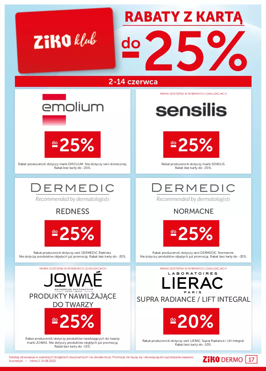 Gazetka promocyjna Ziko - 2-14.06.2022 - ważna 02.06 do 14.06.2022 - strona 17 - produkty: Dermedic, Emolium, Gra, Lierac, Ser