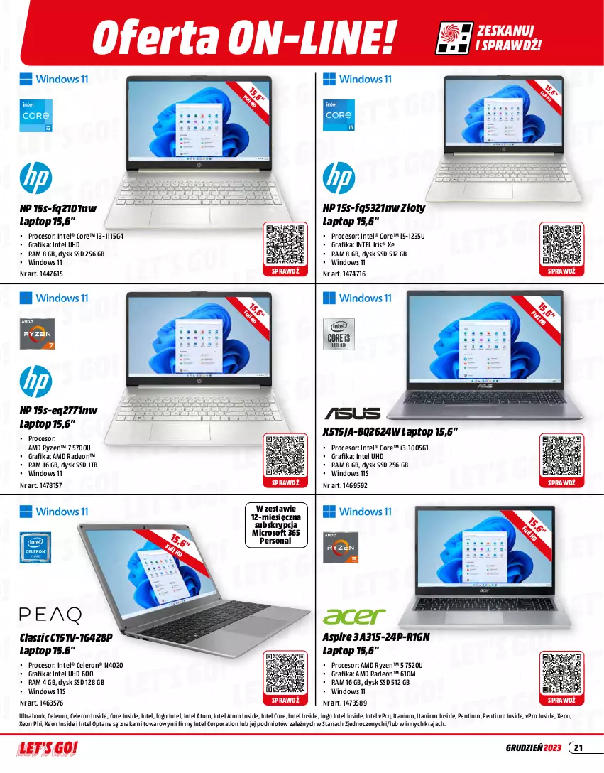 Gazetka promocyjna Media Markt - Gazetka Media Markt - ważna 01.12 do 31.12.2023 - strona 21 - produkty: Gra, Grafika, HP, Intel, Pentium, Por, Procesor, Radeon, Top