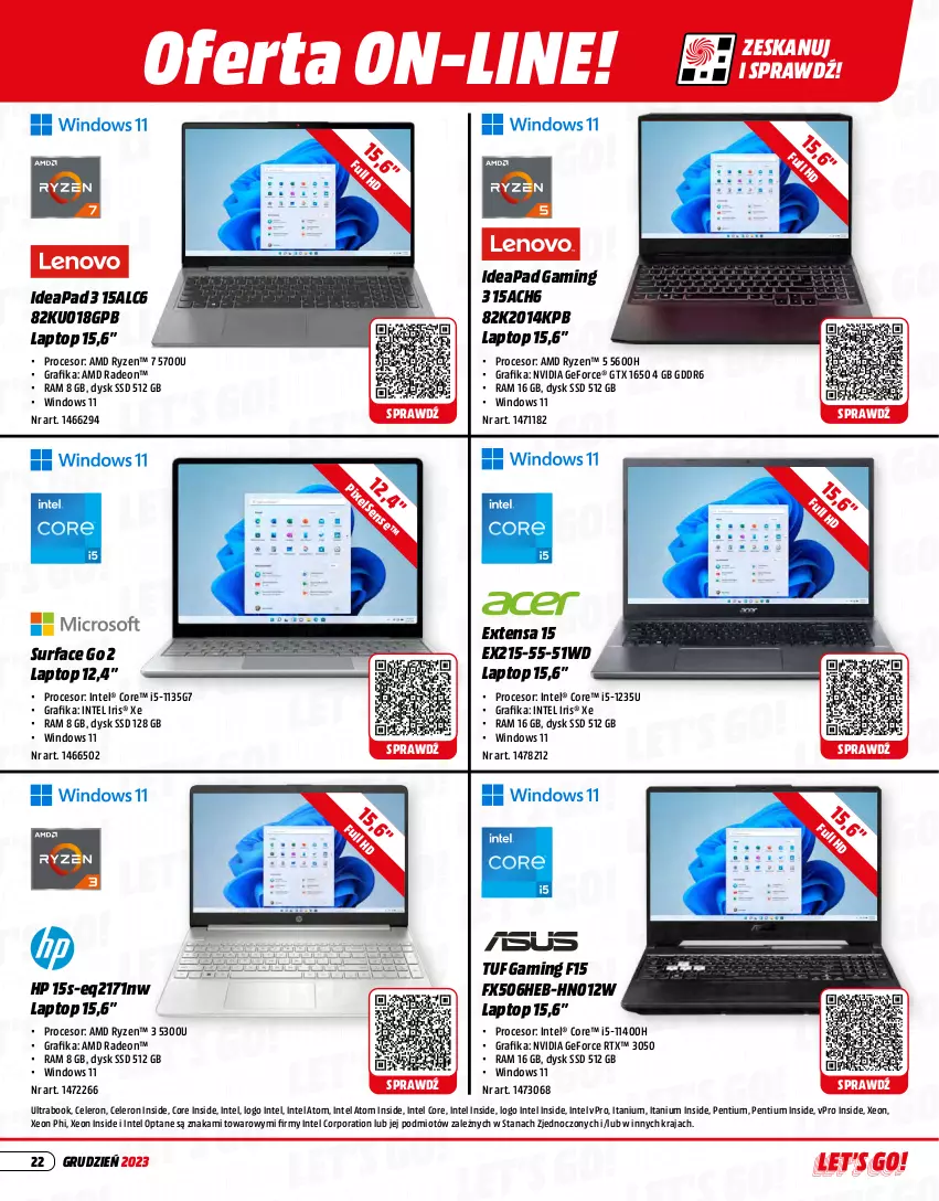 Gazetka promocyjna Media Markt - Gazetka Media Markt - ważna 01.12 do 31.12.2023 - strona 22 - produkty: Fa, Gra, Grafika, HP, Intel, K2, Pentium, Por, Procesor, Radeon, Surf, Top