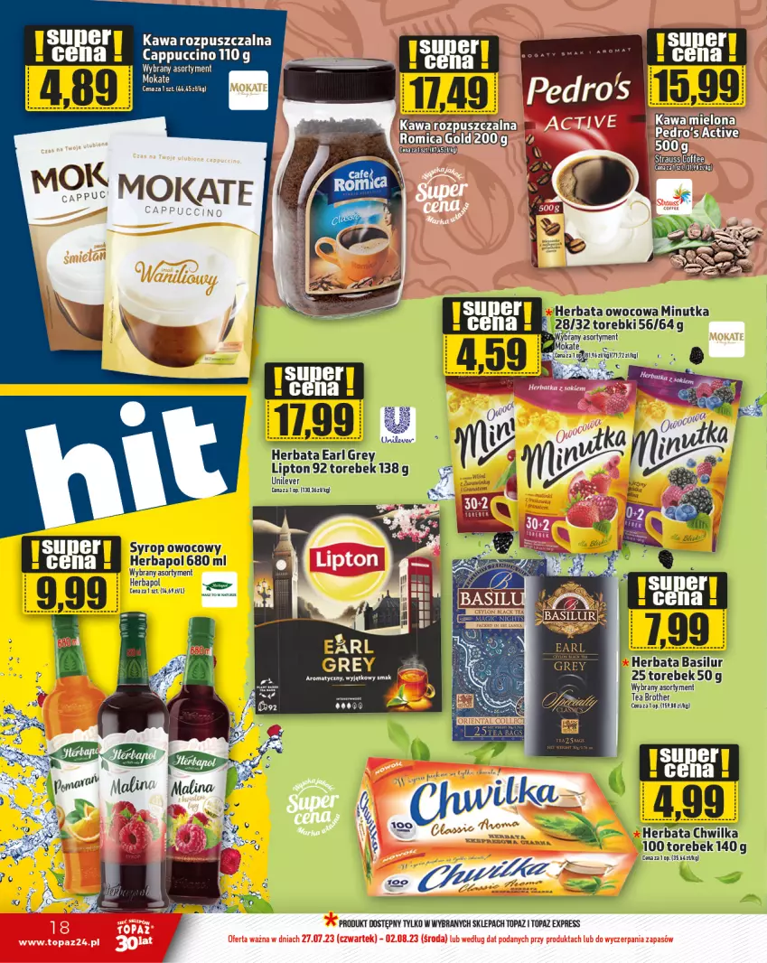 Gazetka promocyjna Topaz - Gazetka - ważna 27.07 do 02.08.2023 - strona 18 - produkty: Brother, Herbata, Kawa, Kawa rozpuszczalna, LG, Lipton, Top