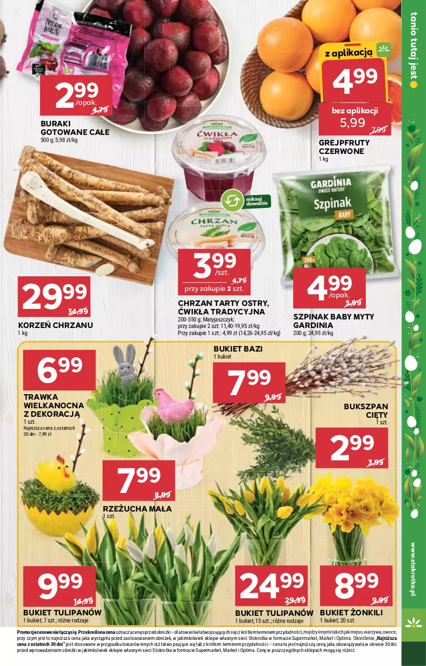 Gazetka promocyjna Stokrotka - Supermarket - ważna 26.03 do 01.04.2026 - strona 11 - produkty: Bukiet, Buraki, Chrzan, Grejpfrut, Mięso, Optima, Owoce, Rzeżucha, Szpinak, Tulipan, Warzywa
