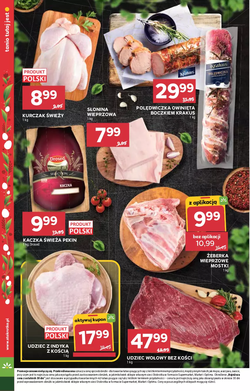 Gazetka promocyjna Stokrotka - Supermarket - ważna 26.03 do 01.04.2026 - strona 14 - produkty: Kaczka, Krakus, Kurczak, Mięso, Optima, Owoce, Udziec wołowy, Udziec z indyka, Warzywa