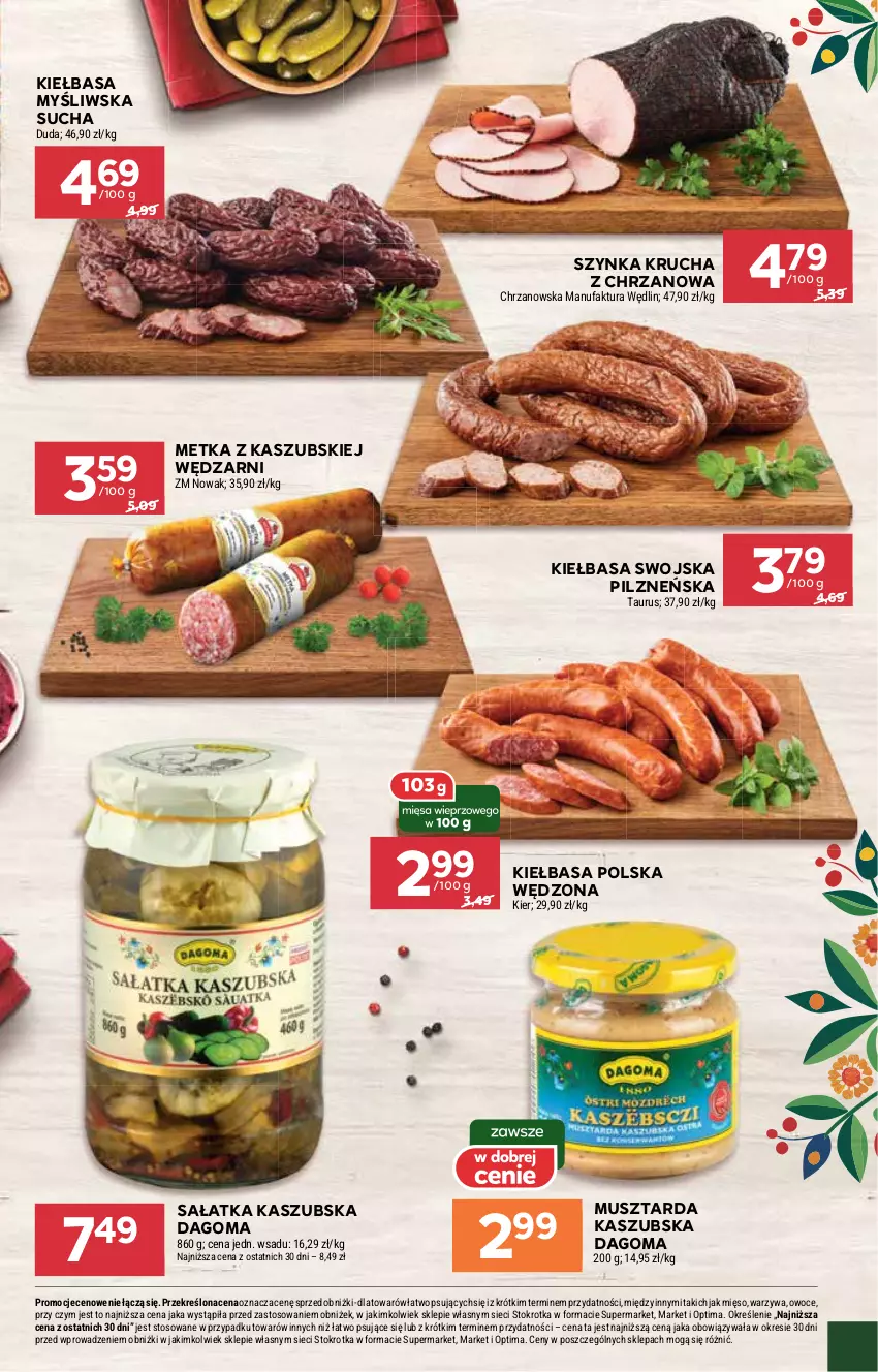 Gazetka promocyjna Stokrotka - Supermarket - ważna 26.03 do 01.04.2026 - strona 30 - produkty: Chrzan, Duda, Fa, Kiełbasa, Mięso, Mus, Musztarda, NOWAK, Optima, Owoce, Sałat, Sałatka, Szynka, Warzywa