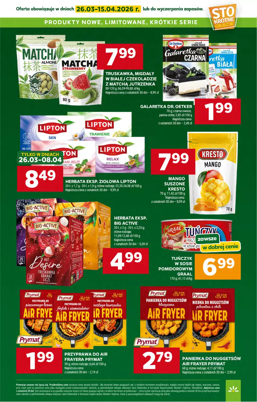 Gazetka promocyjna Stokrotka - Supermarket - ważna 26.03 do 01.04.2026 - strona 37 - produkty: Dr. Oetker, Gala, Galaretka, Gra, Graal, Herbata, Jutrzenka, Lipton, Mięso, Migdały, Optima, Owoce, Panna cotta, Piec, Prymat, Ser, Tuńczyk, Warzywa