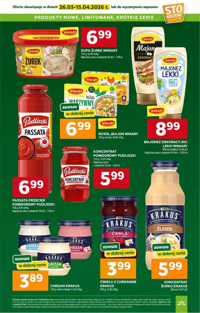 Gazetka promocyjna Stokrotka - Supermarket - ważna 26.03 do 01.04.2026 - strona 38 - produkty: Chrzan, Fa, Krakus, Majonez, Mięso, Optima, Owoce, Pudliszki, Ser, Warzywa, Winiary, Zupa