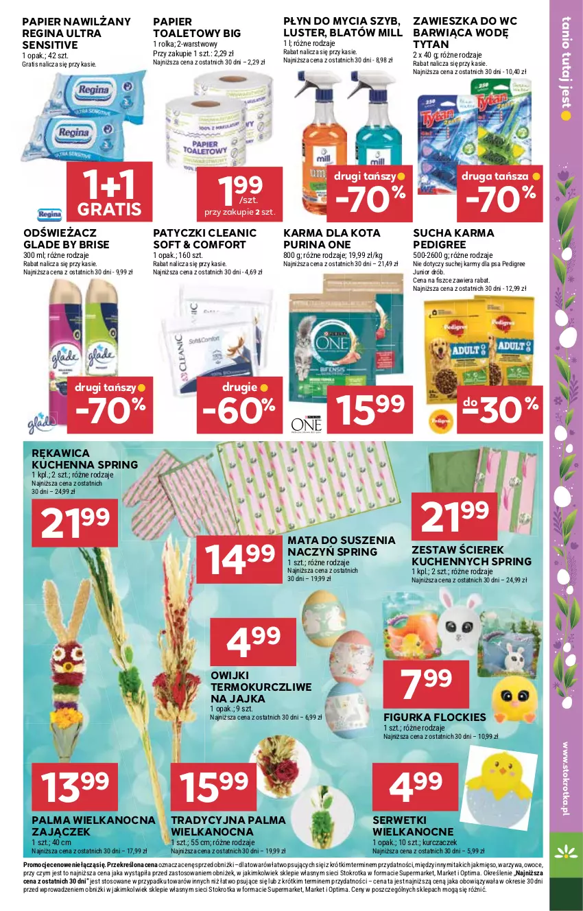Gazetka promocyjna Stokrotka - Supermarket - ważna 26.03 do 01.04.2026 - strona 47 - produkty: Cleanic, Drób, Gin, Gra, Mięso, Optima, Owijki, Owoce, Palma, Papier, Papier toaletowy, Pedigree, Płyn do mycia, Pur, Purina, Rękawica kuchenna, Ser, Serwetki, Sucha karma, Tytan, Warzywa, Zawieszka do wc