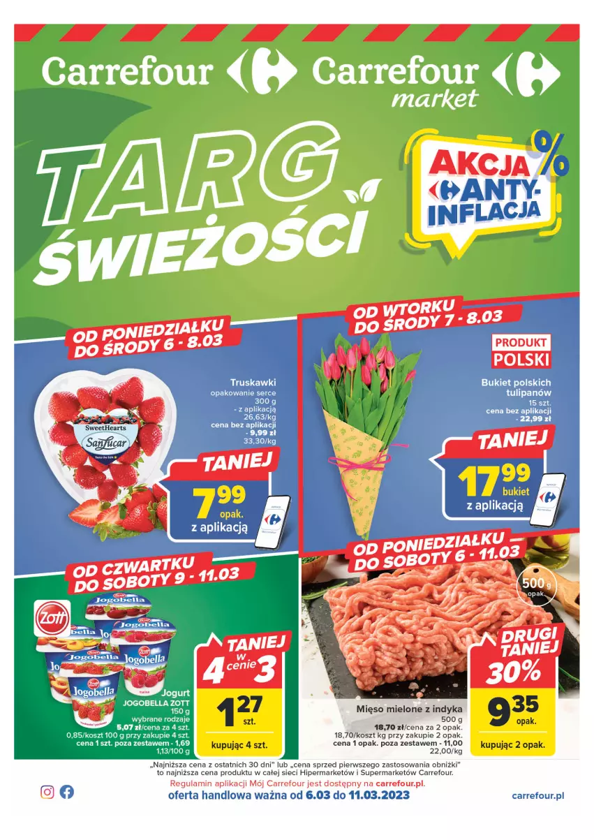 Gazetka promocyjna Carrefour - Gazetka Targ świeżości - ważna 06.03 do 11.03.2023 - strona 1 - produkty: Kosz, Mięso, Mięso mielone, Ser, Truskawki