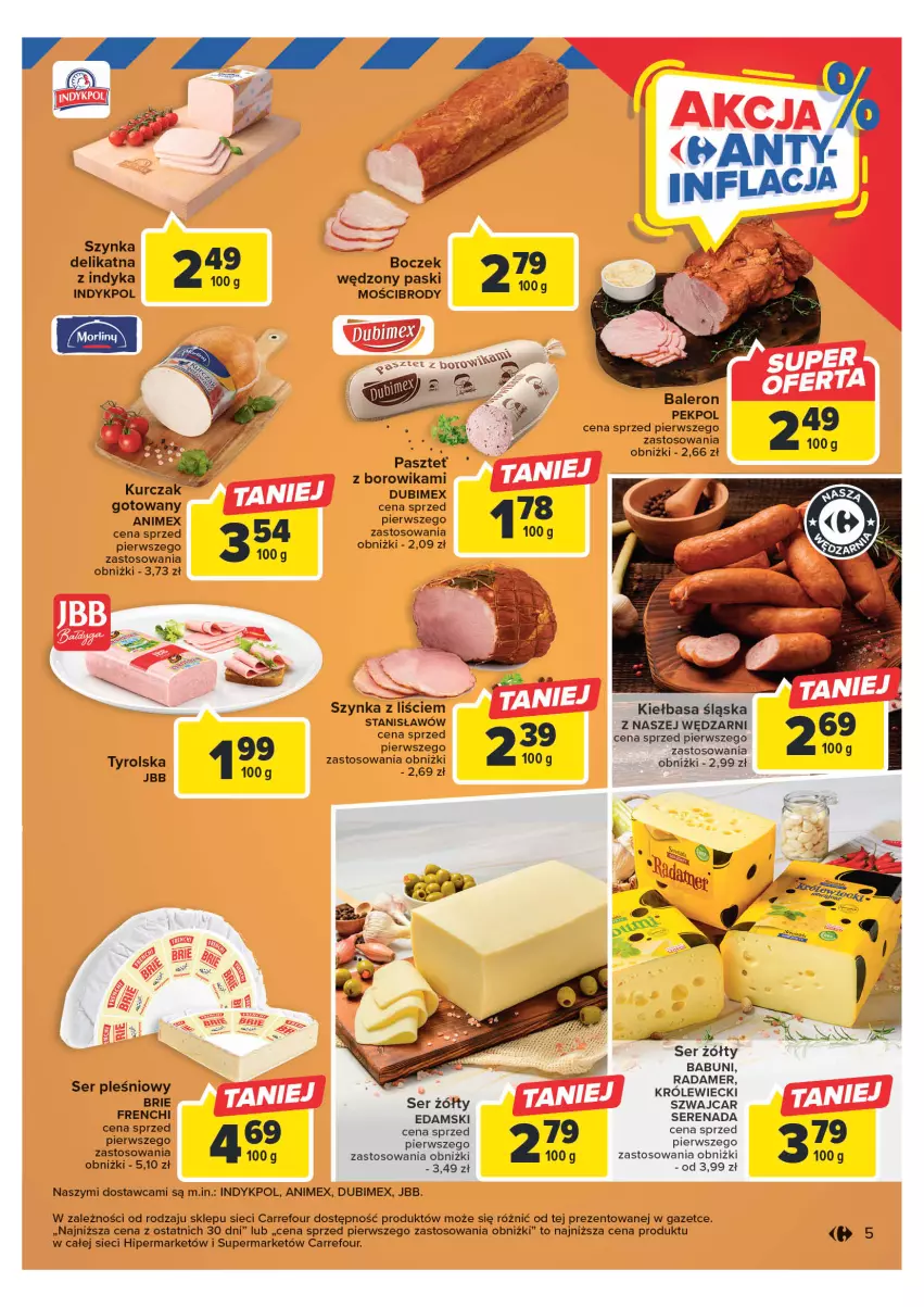 Gazetka promocyjna Carrefour - Gazetka Targ świeżości - ważna 06.03 do 11.03.2023 - strona 5 - produkty: Babuni, Boczek, Brie, Edam, Fa, Kiełbasa, Kiełbasa śląska, Kurczak, Pasztet, Pekpol, Radamer, Ser, Ser pleśniowy, Szynka