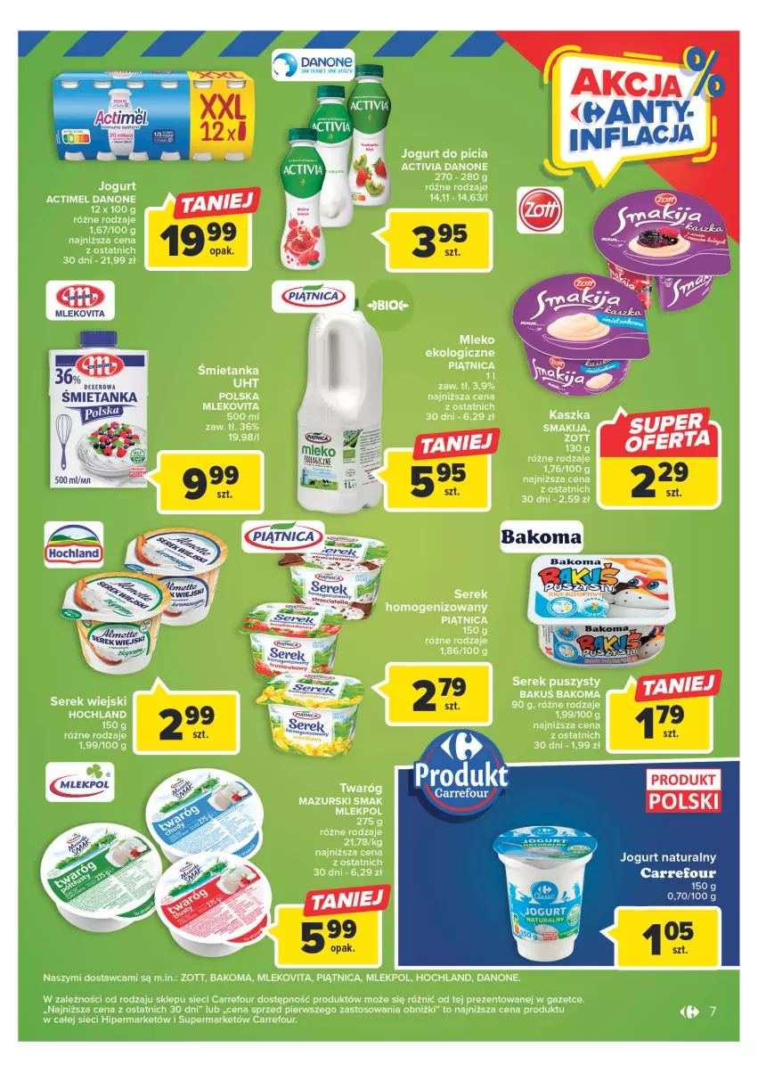 Gazetka promocyjna Carrefour - Gazetka Targ świeżości - ważna 06.03 do 11.03.2023 - strona 7 - produkty: Bakoma, Deser, Jogurt, Jogurt naturalny, Mleko, Mlekovita, Ser, Serek