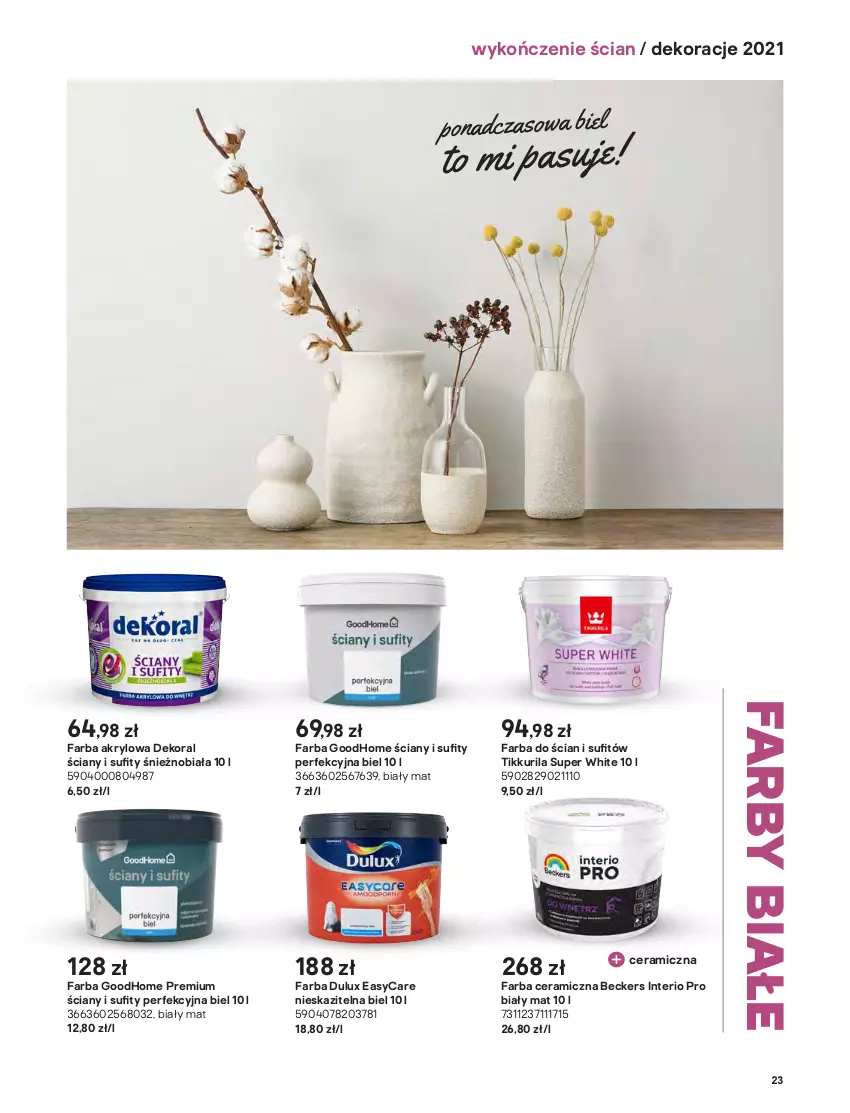 Gazetka promocyjna Castorama - Katalog Dekoracje 2021 - ważna 01.10 do 31.12.2021 - strona 23 - produkty: Beckers, Dekoral, Dulux, Fa, Farba akrylowa, Farba ceramiczna, Gra, Telefon