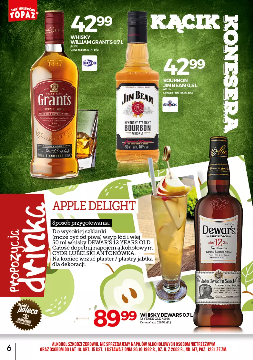 Gazetka promocyjna Topaz - Gazetka - ważna 01.06 do 30.06.2021 - strona 6 - produkty: Bourbon, Gra, Grant's, Jabłka, Jim Beam, Lanki, Napoje, Piwa, Sok, Stock, Whisky