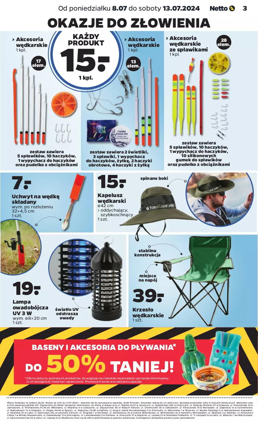 Gazetka promocyjna Netto - Akcesoria i dodatki - ważna 08.07 do 13.07.2024 - strona 3 - produkty: Fa, Gra, Haczyk, Krzesło, Kujawski, Lampa, Napój, Podlaski, Pudełko, Sok, Stock, Top