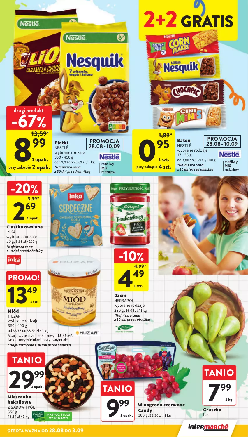 Gazetka promocyjna Intermarche - Gazetka Intermarche - ważna 28.08 do 03.09.2025 - strona 11 - produkty: Baton, Candy, Ciastka, Ciastka owsiane, Dżem, Gra, Herbapol, Inka, Mieszanka bakaliowa, Miód, Nektar, Nestlé, Wino