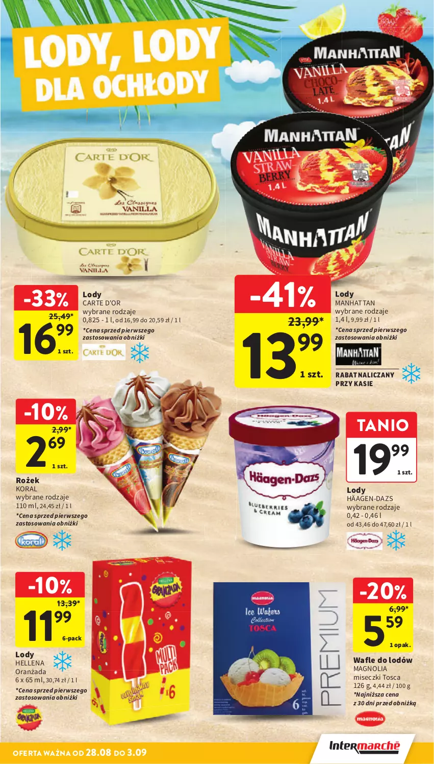 Gazetka promocyjna Intermarche - Gazetka Intermarche - ważna 28.08 do 03.09.2025 - strona 27 - produkty: Carte d'Or, Hellena, Lody, Oranżada, Wafle, Wafle do lodów