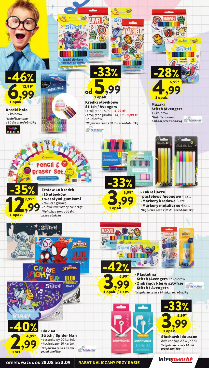 Gazetka promocyjna Intermarche - Gazetka Intermarche - ważna 28.08 do 03.09.2025 - strona 3 - produkty: Avengers, Klej, Marker, Plastelina, Słuchawki