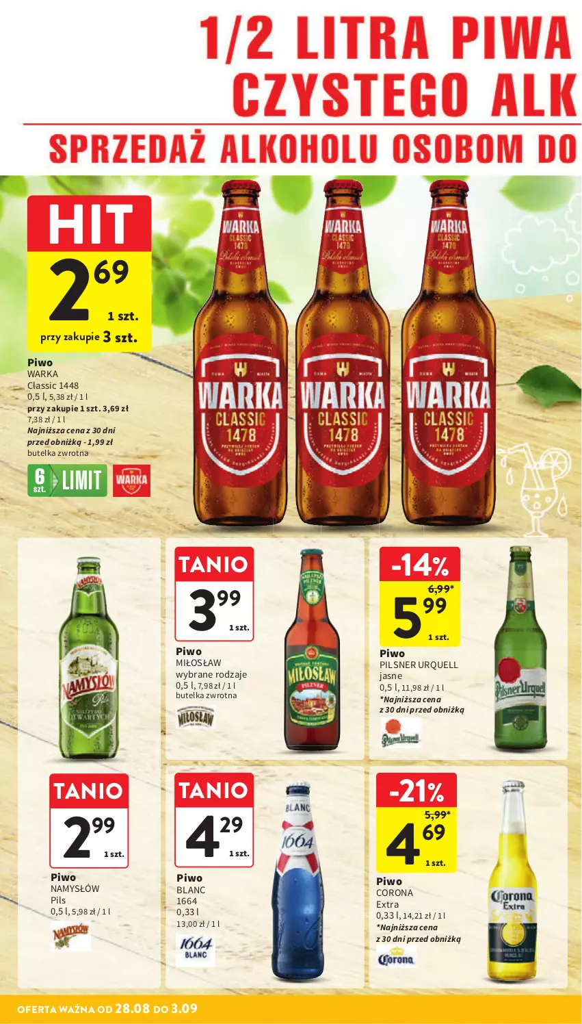 Gazetka promocyjna Intermarche - Gazetka Intermarche - ważna 28.08 do 03.09.2025 - strona 38 - produkty: Corona Extra, Namysłów, Pilsner Urquell, Piwo, Warka
