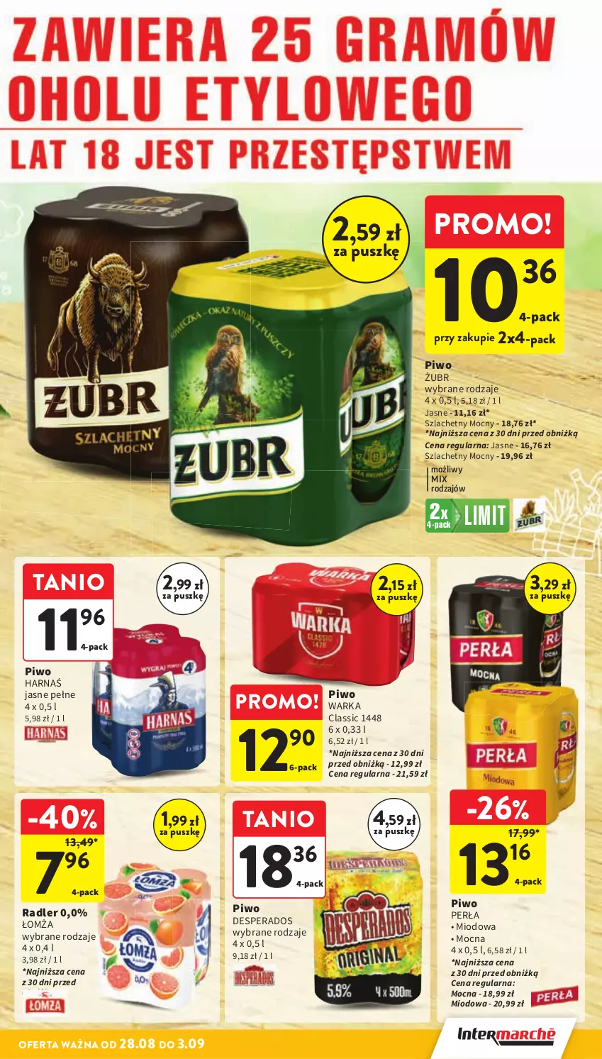 Gazetka promocyjna Intermarche - Gazetka Intermarche - ważna 28.08 do 03.09.2025 - strona 39 - produkty: Desperados, Harnaś, Perła, Piwo, Radler, Warka