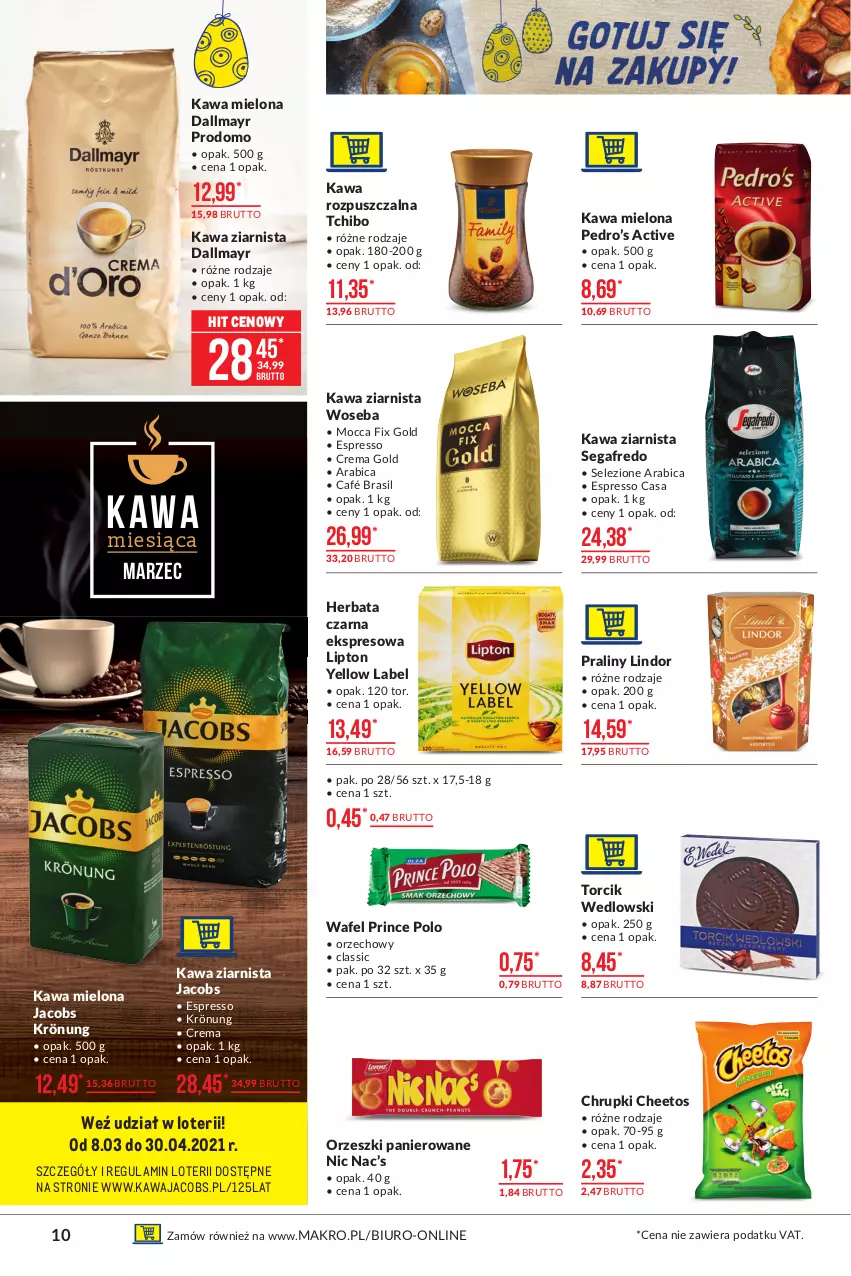 Gazetka promocyjna Makro - [Oferta promocyjna] Artykuły spożywcze - ważna 23.03 do 03.04.2021 - strona 10 - produkty: BIC, Biuro, Cheetos, Chrupki, Dallmayr, Herbata, Herbata czarna, Jacobs, Jacobs Krönung, Kawa, Kawa mielona, Kawa rozpuszczalna, Kawa ziarnista, Lindor, Lipton, Mocca Fix Gold, Orzeszki, Praliny, Prince Polo, Segafredo, Tchibo, Woseba