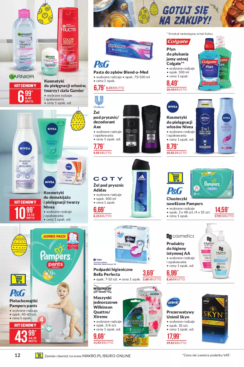 Gazetka promocyjna Makro - [Oferta promocyjna] Artykuły spożywcze - ważna 23.03 do 03.04.2021 - strona 12 - produkty: Adidas, Bell, Bella, Biuro, Blend-a-Med, Chusteczki, Colgate, Dezodorant, Garnier, Kosmetyki do pielęgnacji, LG, Majtki, Makijaż, Nivea, Pampers, Pasta do zębów, Perfecta, Pieluchomajtki, Płyn do płukania, Płyn do płukania jamy ustnej, Podpaski, Prezerwatyw, Skyn, Unimil