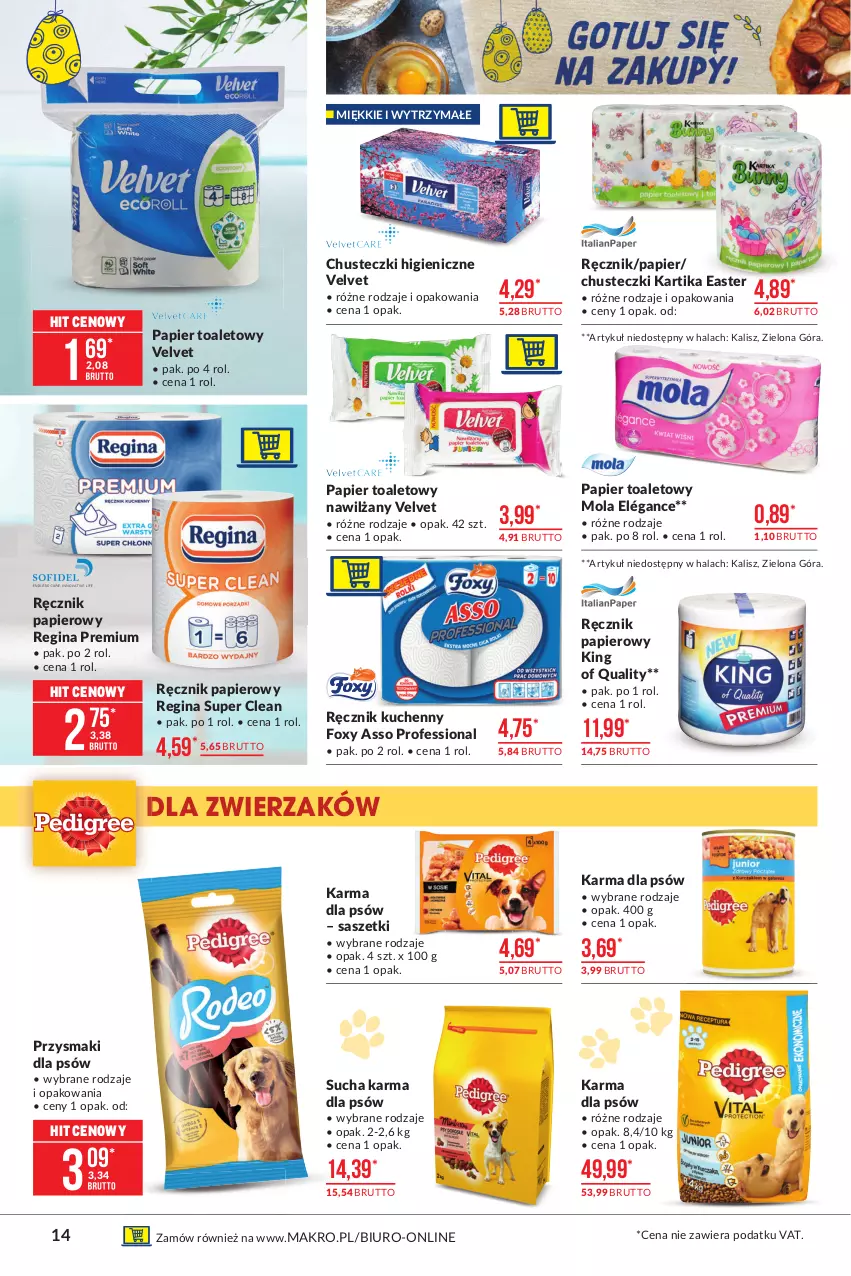 Gazetka promocyjna Makro - [Oferta promocyjna] Artykuły spożywcze - ważna 23.03 do 03.04.2021 - strona 14 - produkty: Biuro, Chusteczki, Foxy, Gin, Mola, Papier, Papier toaletowy, Przysmaki, Ręcznik, Ręcznik kuchenny, Sucha karma, Velvet