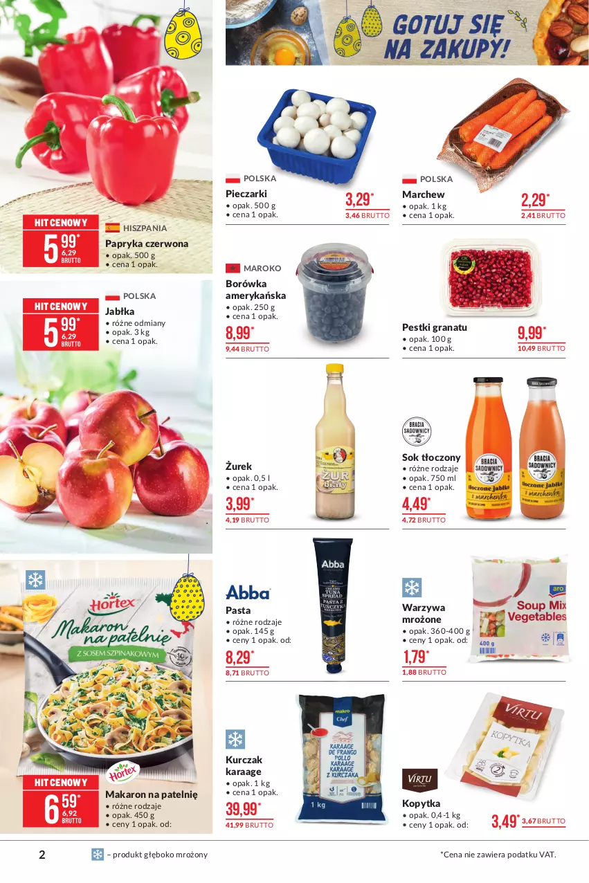 Gazetka promocyjna Makro - [Oferta promocyjna] Artykuły spożywcze - ważna 23.03 do 03.04.2021 - strona 2 - produkty: Borówka, Borówka amerykańska, Gra, Granat, Jabłka, Kopytka, Kurczak, Makaron, Papryka, Papryka czerwona, Piec, Sok, Warzywa