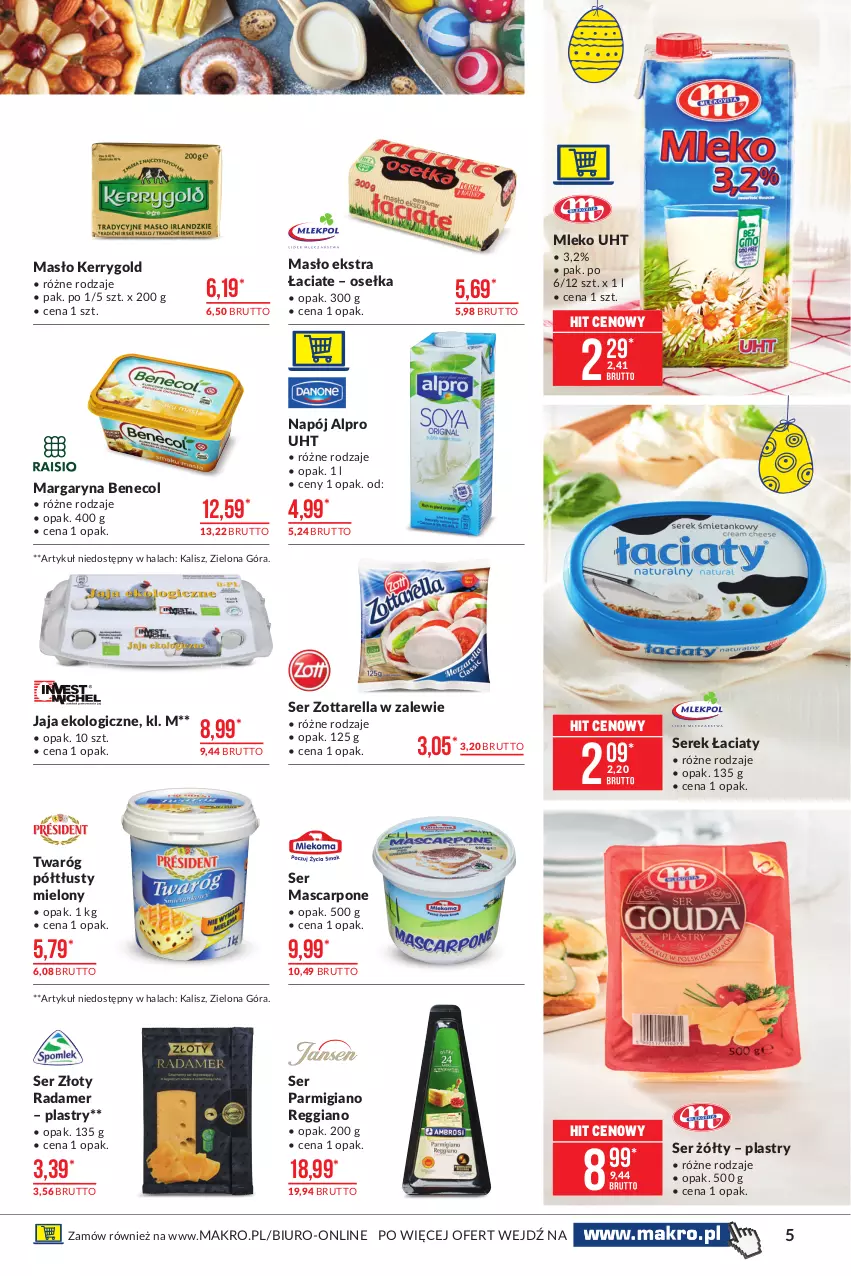 Gazetka promocyjna Makro - [Oferta promocyjna] Artykuły spożywcze - ważna 23.03 do 03.04.2021 - strona 5 - produkty: Alpro, Benecol, Biuro, Jaja, Margaryna, Mascarpone, Masło, Mleko, Napój, Radamer, Ser, Serek, Twaróg, Twaróg półtłusty, Zott, Zottarella