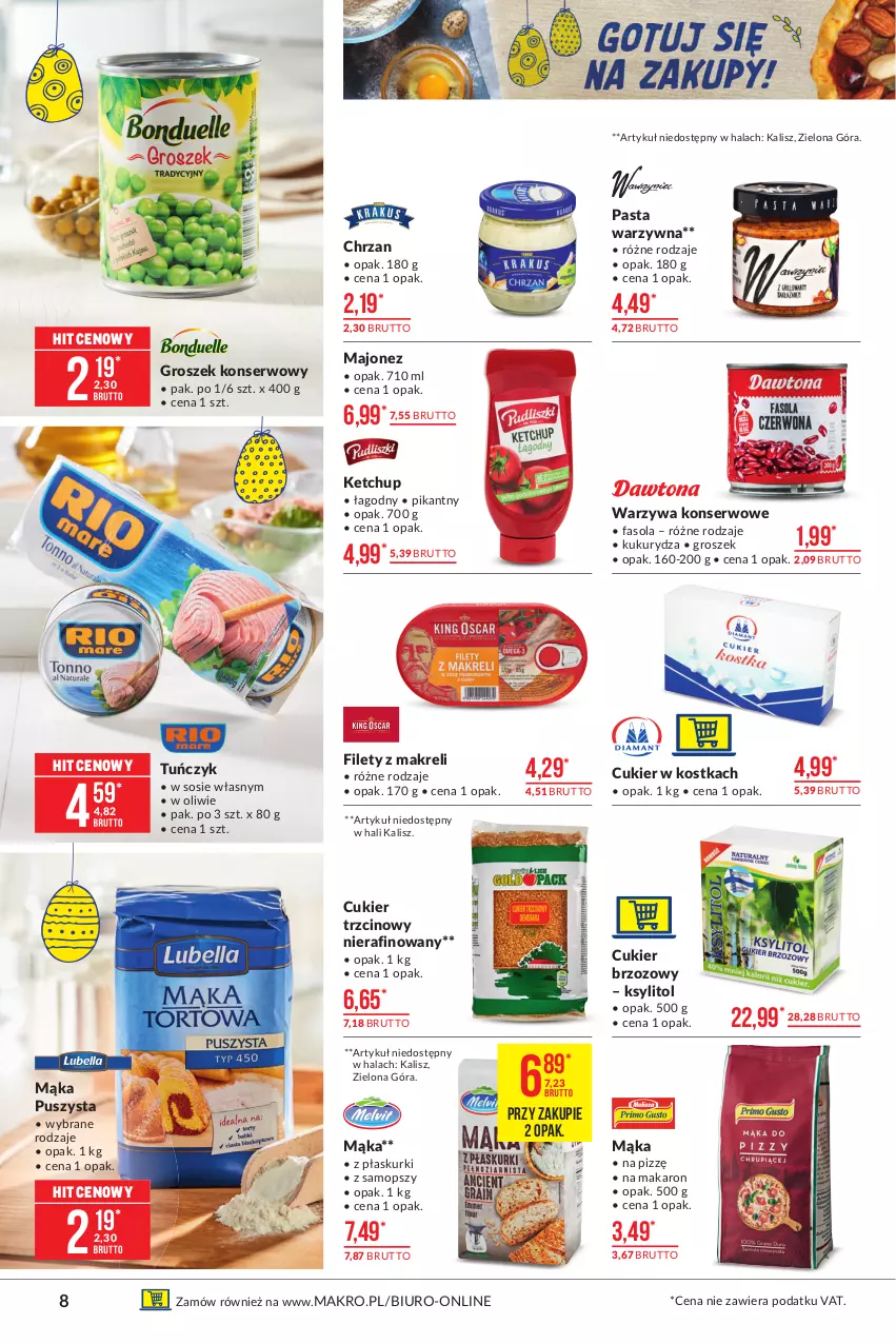 Gazetka promocyjna Makro - [Oferta promocyjna] Artykuły spożywcze - ważna 23.03 do 03.04.2021 - strona 8 - produkty: Biuro, Chrzan, Cukier, Cukier trzcinowy, Fa, Fasola, Groszek, Ketchup, Ksylitol, Kukurydza, Majonez, Mąka, Makaron, Mop, Pasta warzywna, Ser, Sos, Tuńczyk, Warzywa, Warzywa konserwowe