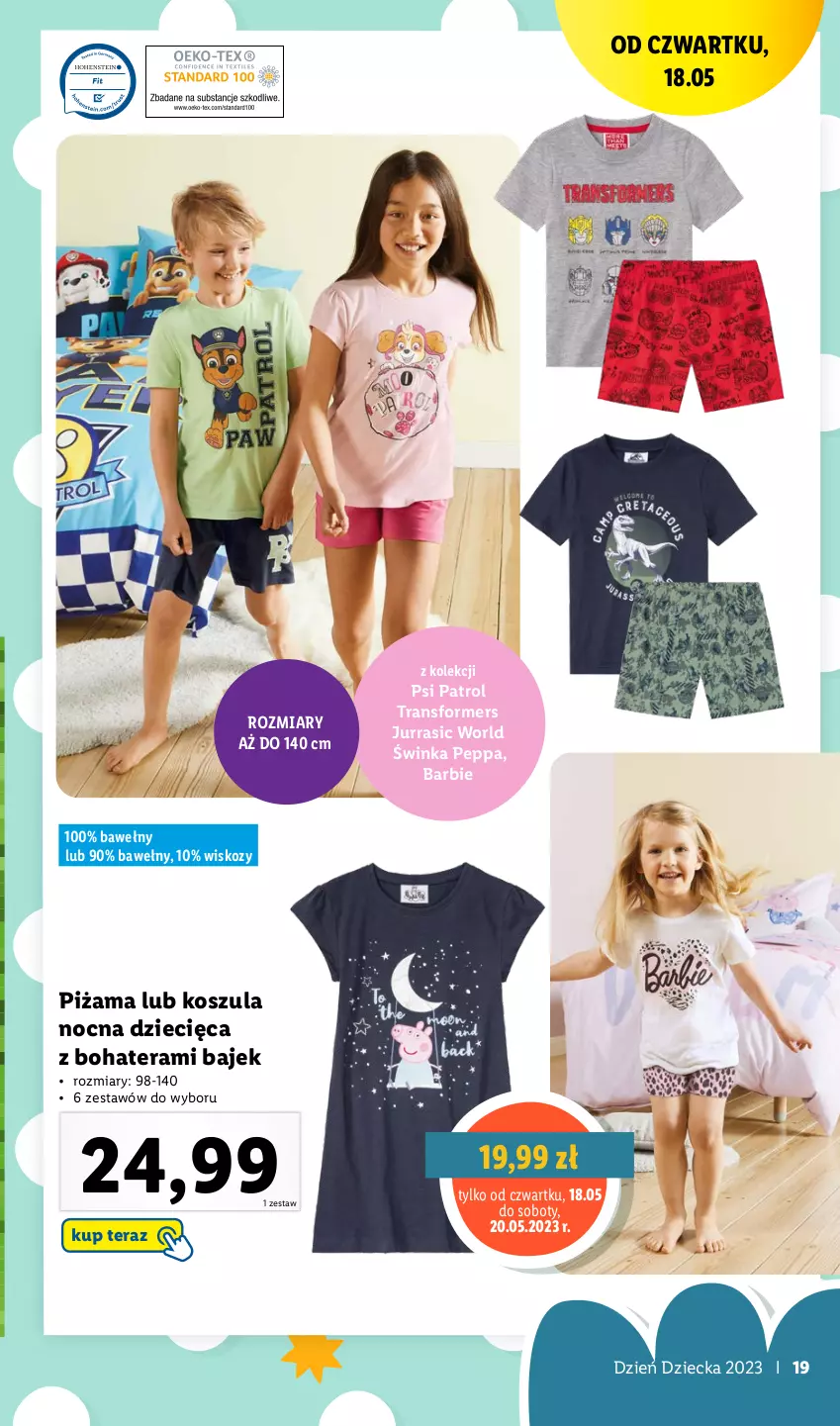 Gazetka promocyjna Lidl - KATALOG DZIEŃ DZIECKA - ważna 08.05 do 01.06.2023 - strona 19 - produkty: Barbie, Dzieci, Inka, Kosz, Koszula, Koszula nocna, Piżama, Psi Patrol, Tera, Tran, Transformers