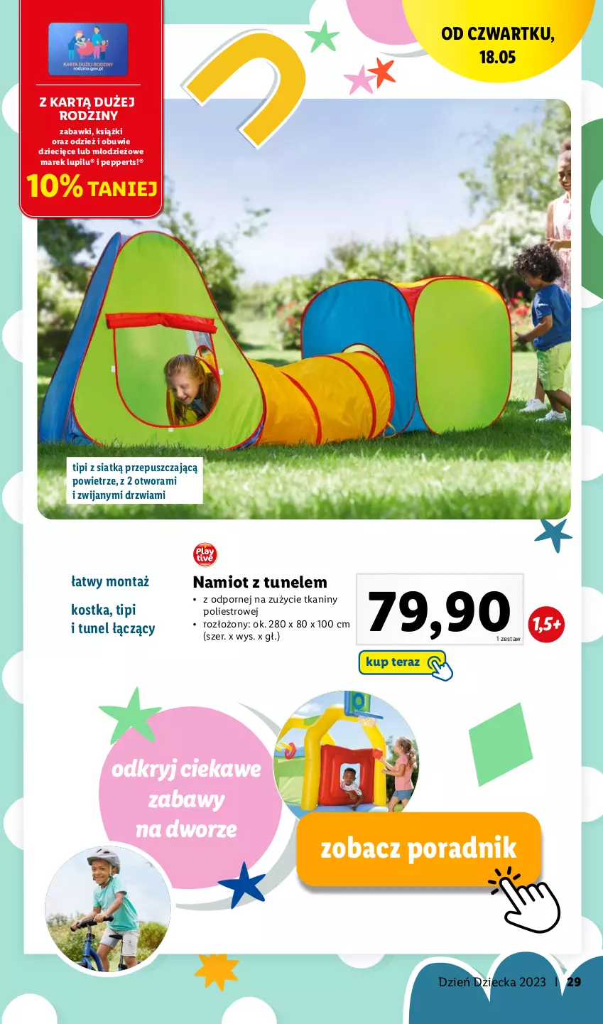 Gazetka promocyjna Lidl - KATALOG DZIEŃ DZIECKA - ważna 08.05 do 01.06.2023 - strona 29 - produkty: Drzwi, Dzieci, Namiot, Obuwie, Por, Tera, Tunel