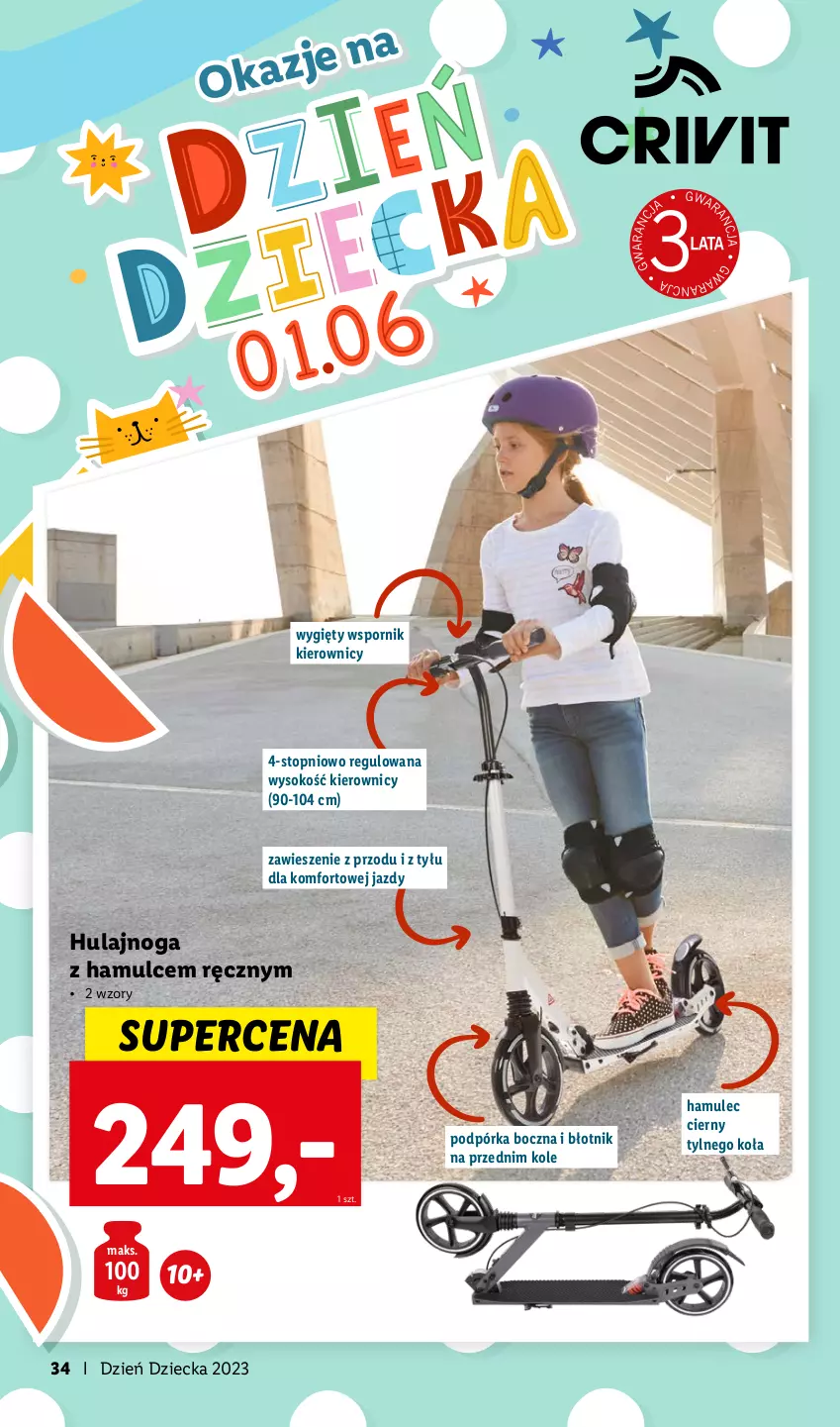 Gazetka promocyjna Lidl - KATALOG DZIEŃ DZIECKA - ważna 08.05 do 01.06.2023 - strona 34 - produkty: Hulajnoga, Mule, Por, Sok, Top