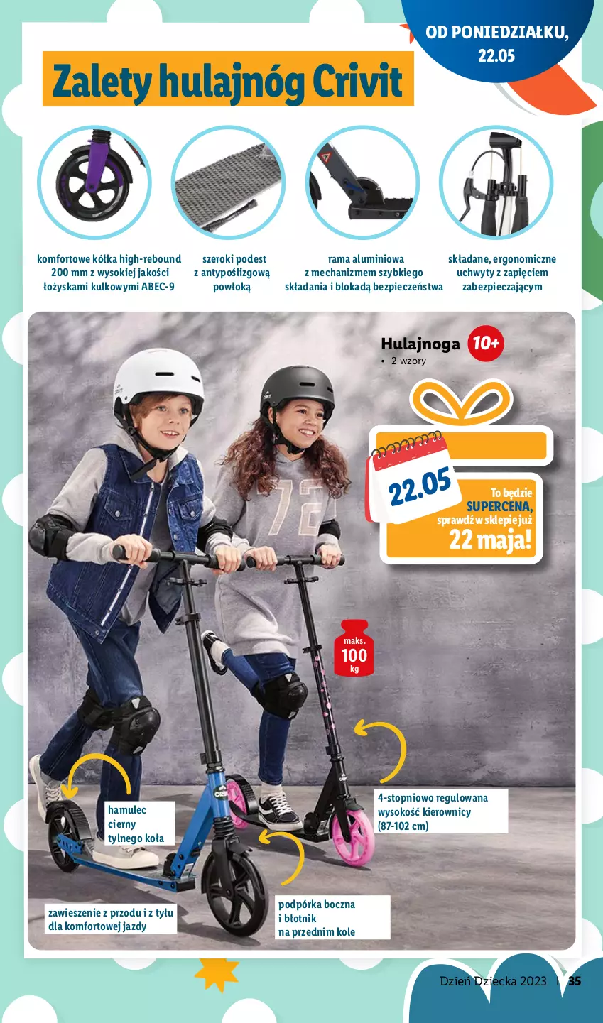 Gazetka promocyjna Lidl - KATALOG DZIEŃ DZIECKA - ważna 08.05 do 01.06.2023 - strona 35 - produkty: Hulajnoga, Mule, Piec, Rama, Sok, Top, Uchwyty