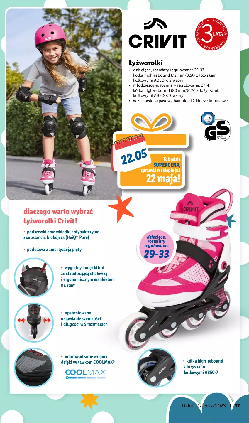 Gazetka promocyjna Lidl - KATALOG DZIEŃ DZIECKA - ważna 08.05 do 01.06.2023 - strona 37 - produkty: Dzieci, LG, Mule, Olma, Pur, Rolki, Wkładki