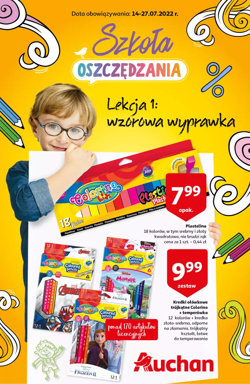 Gazetka promocyjna Auchan - Gazetka Szkoła oszczędzania Hipermarkety - ważna 14.07 do 27.07.2022 - strona 1 - produkty: Kredka, Plastelina, Por