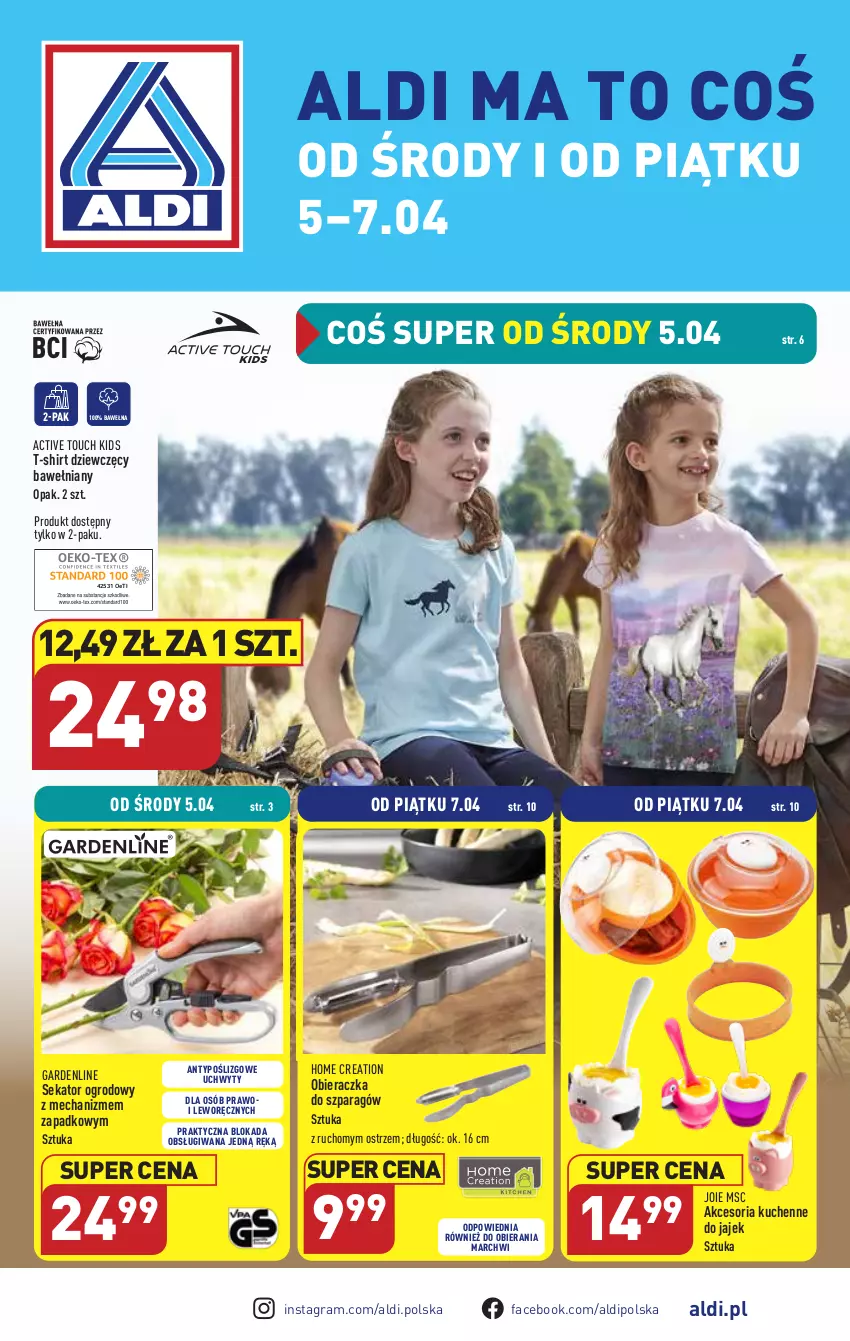 Gazetka promocyjna Aldi - COŚ na przyszły tydzień - ważna 05.04 do 07.04.2023 - strona 1 - produkty: Fa, Gra, Obieraczka, Sekator, T-shirt, Uchwyty, Wełna