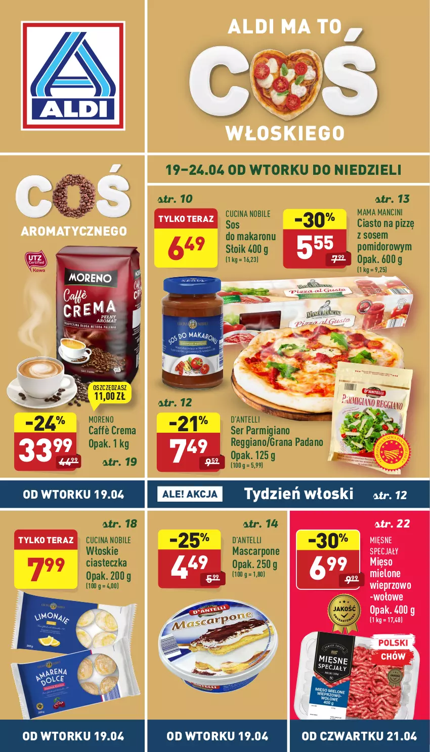 Gazetka promocyjna Aldi - Katalog spożywczy - ważna 19.04 do 24.04.2022 - strona 1 - produkty: Gra, Makaron, Mascarpone, Mięsne specjały, Mięso, Mięso mielone, Ser, Sos, Sos do makaronu, Tera