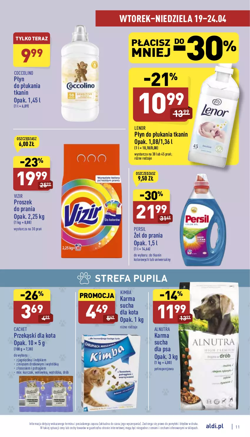 Gazetka promocyjna Aldi - Katalog spożywczy - ważna 19.04 do 24.04.2022 - strona 11 - produkty: Coccolino, Drób, Fa, Kurczak, Lenor, Persil, Płyn do płukania, Por, Proszek do prania, Przekąski dla kota, Pstrąg, Sos, Tera, Vizir, Wołowina