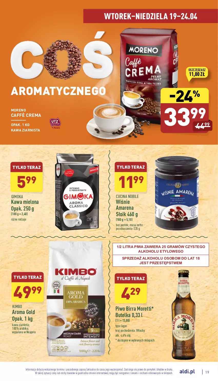 Gazetka promocyjna Aldi - Katalog spożywczy - ważna 19.04 do 24.04.2022 - strona 19 - produkty: Gimoka, Gra, Kawa, Kawa mielona, Kawa ziarnista, LANA, Piwa, Piwo, Stek, Tera