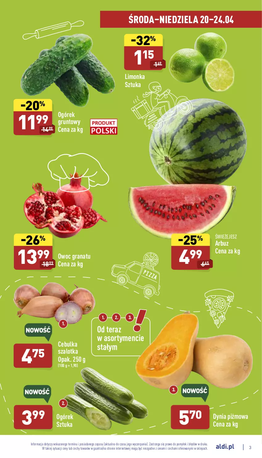 Gazetka promocyjna Aldi - Katalog spożywczy - ważna 19.04 do 24.04.2022 - strona 3 - produkty: Arbuz, Gra, Granat, Grunt, Limonka, Ogórek, Szal, Tera