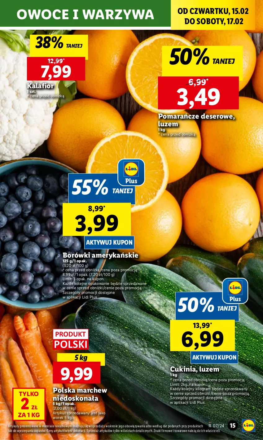 Gazetka promocyjna Lidl - GAZETKA - ważna 15.02 do 17.02.2024 - strona 17 - produkty: Deser, Gra, Kalafior, Olej, Owoce, Pomarańcze, Ser, Warzywa