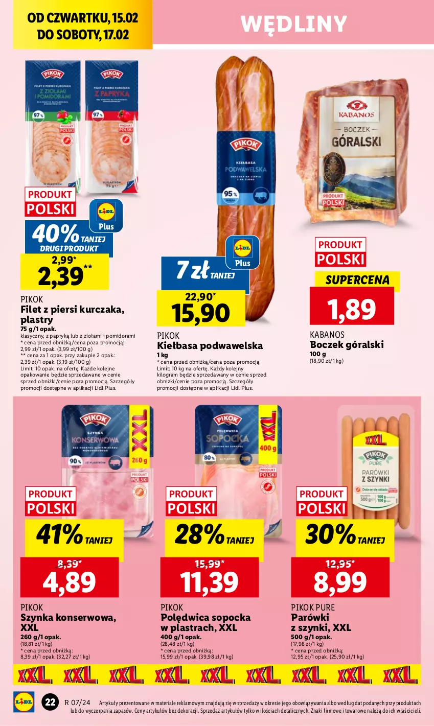 Gazetka promocyjna Lidl - GAZETKA - ważna 15.02 do 17.02.2024 - strona 24 - produkty: Boczek, Filet z piersi kurczaka, Gra, Kabanos, Kiełbasa, Kiełbasa podwawelska, Kurczak, Olej, Parówki, Parówki z szynki, PIKOK, Polędwica, Pur, Ser, Szynka, Szynka konserwowa, Wawel