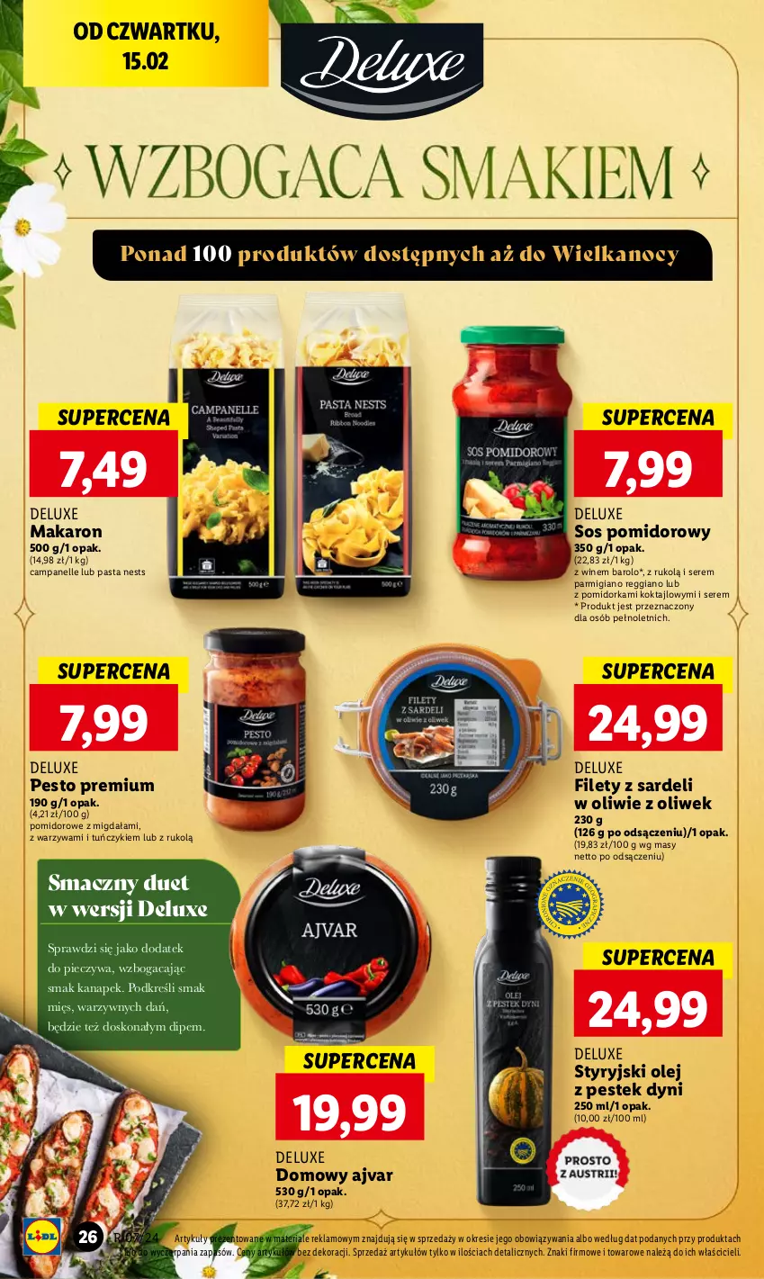 Gazetka promocyjna Lidl - GAZETKA - ważna 15.02 do 17.02.2024 - strona 30 - produkty: Makaron, Olej, Orka, Pesto, Piec, Ser, Sos, Sos pomidorowy, Stek, Tuńczyk, Warzywa