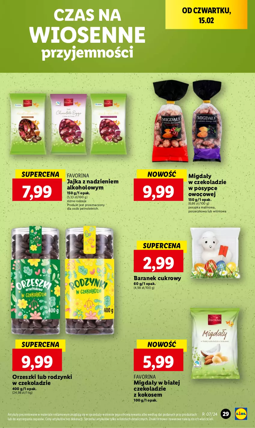 Gazetka promocyjna Lidl - GAZETKA - ważna 15.02 do 17.02.2024 - strona 33 - produkty: Fa, Kokos, Migdały, Migdały w czekoladzie, Orzeszki, Por, Rodzynki