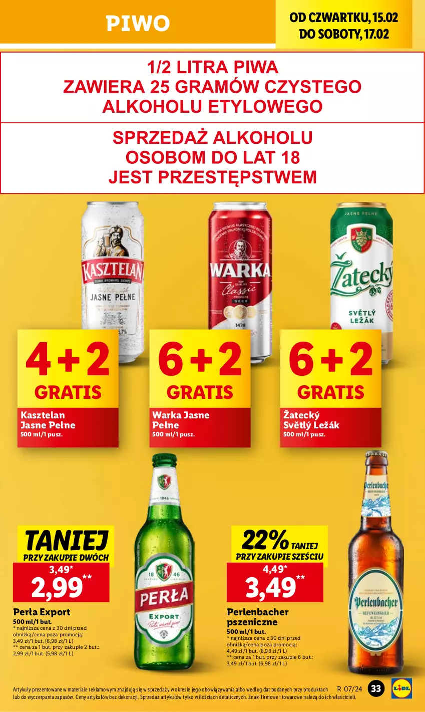 Gazetka promocyjna Lidl - GAZETKA - ważna 15.02 do 17.02.2024 - strona 37 - produkty: Gra, Kasztelan, NBA, Perła, Piwo, Por, Warka