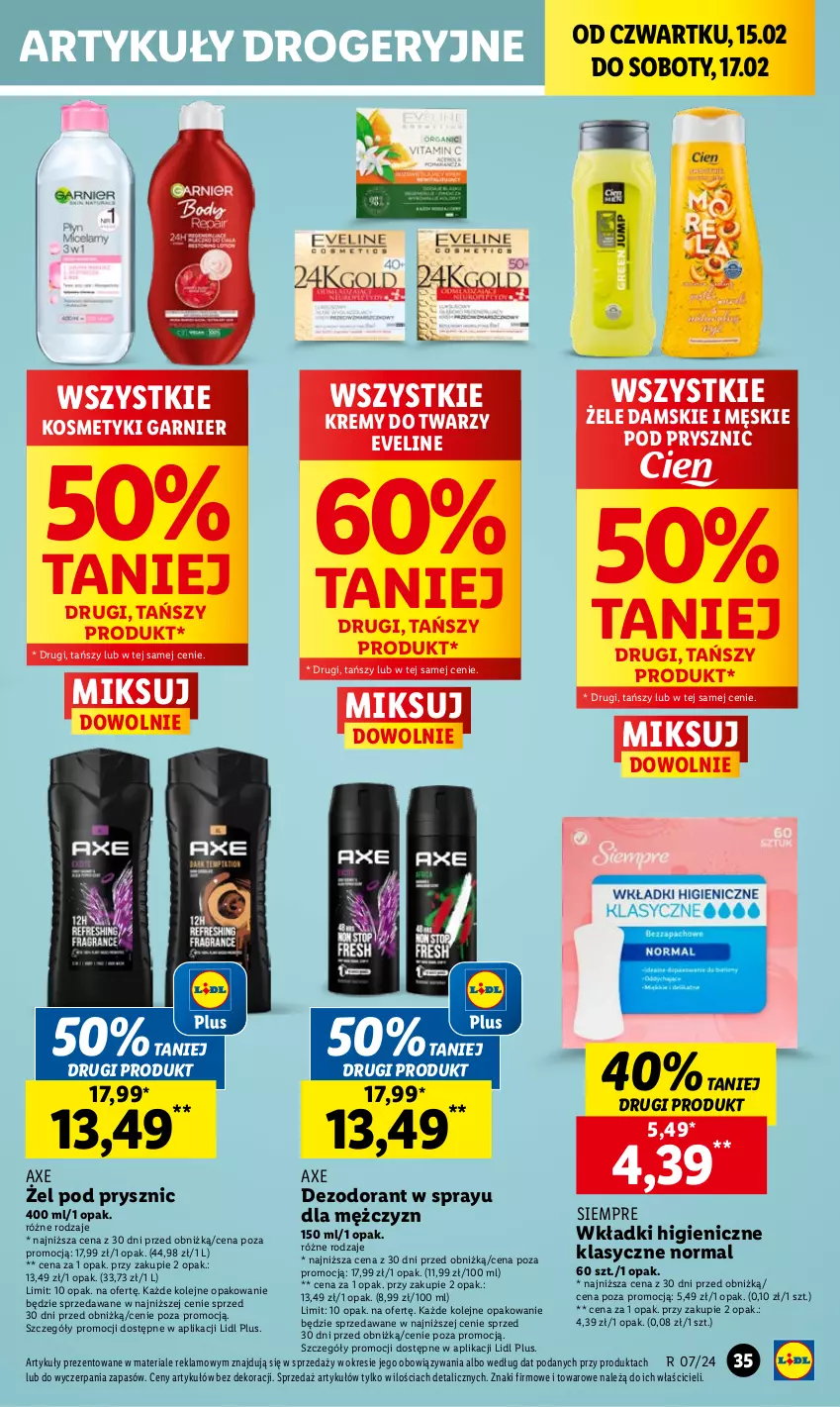 Gazetka promocyjna Lidl - GAZETKA - ważna 15.02 do 17.02.2024 - strona 39 - produkty: Dezodorant, Eveline, Garnier, Olej, Wkładki