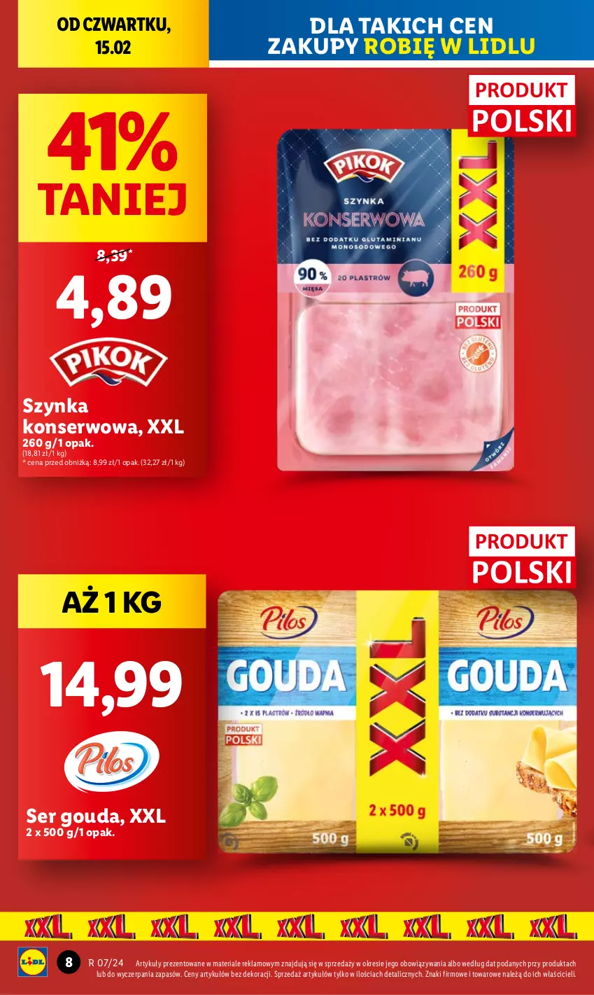 Gazetka promocyjna Lidl - GAZETKA - ważna 15.02 do 17.02.2024 - strona 8 - produkty: Gouda, Ser, Szynka, Szynka konserwowa