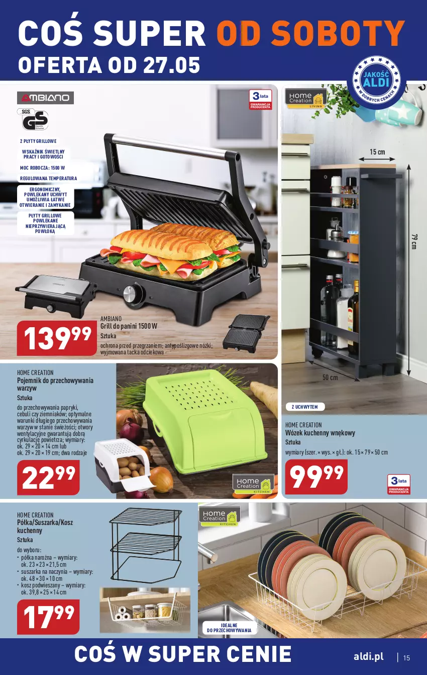 Gazetka promocyjna Aldi - ALDI ma to COŚ - ważna 24.05 do 27.05.2023 - strona 15 - produkty: Grill, Kosz, Pojemnik, Pojemnik do przechowywania, Półka, Suszarka, Wózek