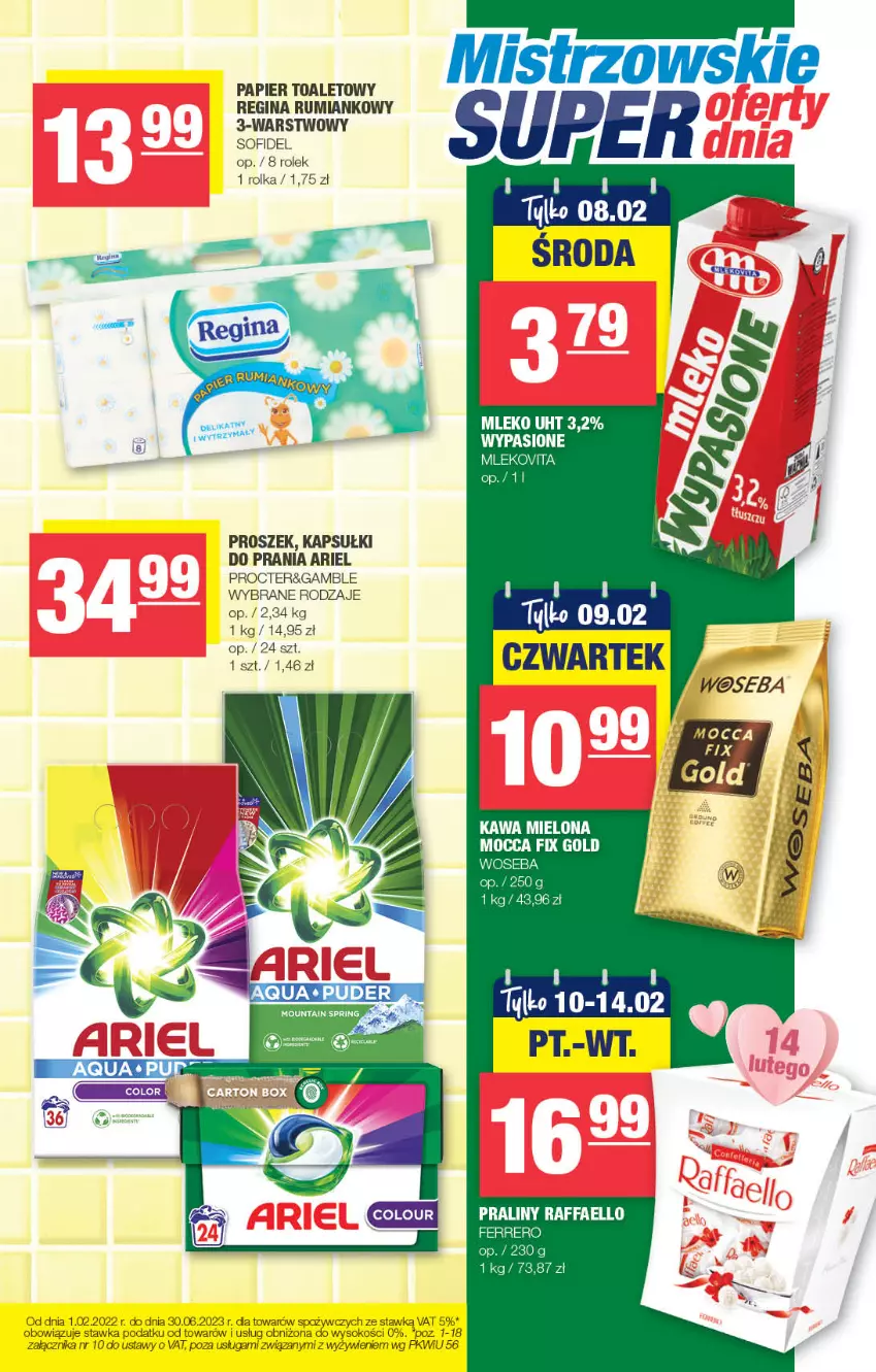 Gazetka promocyjna Spar - Spar - ważna 29.01 do 08.02.2023 - strona 11 - produkty: Ariel, Ferrero, Gin, Kapsułki do prania, Kawa, Kawa mielona, Mleko, Mlekovita, Mocca Fix Gold, Papier, Papier toaletowy, Rum, Woseba